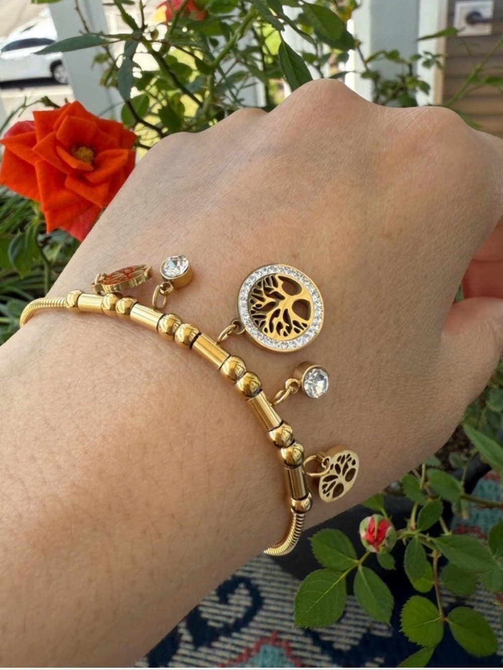 Gold tone Stainless Steel Tree of Life Charm Bracelet - Picture 6 of 7